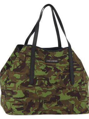 Jimmy Choo Tote Bag Canvas Green Silver Auth bs32124